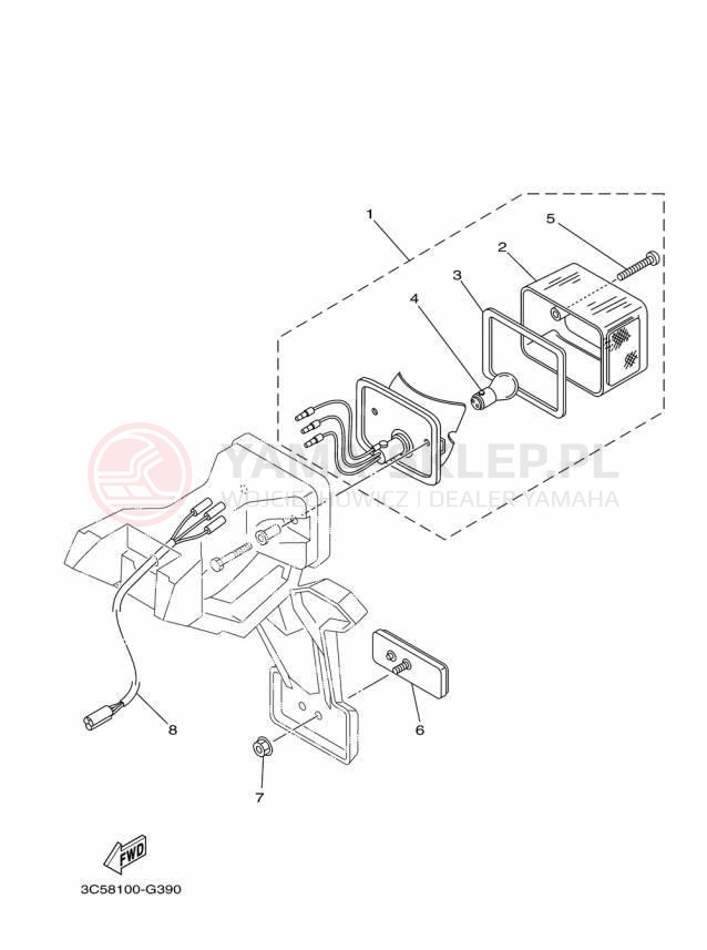 Schemat "lampa tył" do Yamaha XT250 XT250F/XT250FC