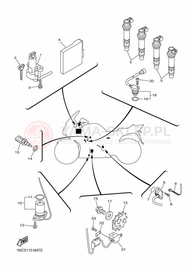 Schemat "układ elektryczny" do Yamaha FJR1300A FJR13AFC/FJR13AF