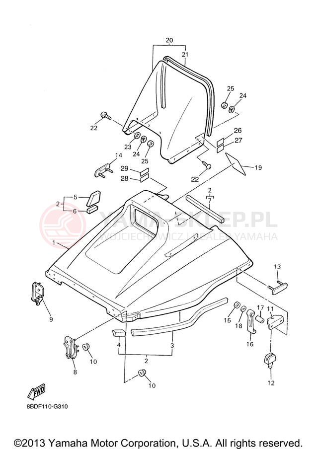 Schemat "SHROUD - WINDSHIELD" do Yamaha BR250TX