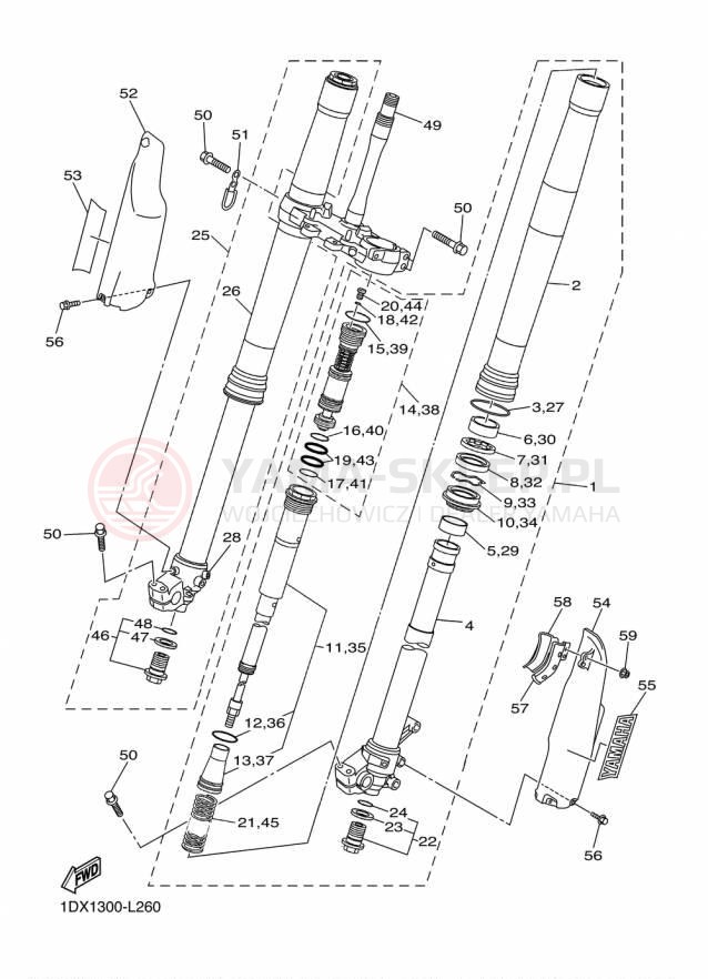 Schemat "Amortyzatory przód" do Yamaha WR450F WR450FF