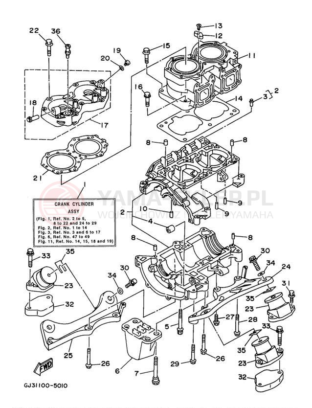 Schemat "cylinder, obudowa silnika" do Yamaha WAVEVENTURE 700 WVT700W