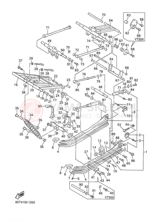 Schemat "Zawieszenie gąsiennicy" do Yamaha VENTURE 500 VT500F/VX500DXF