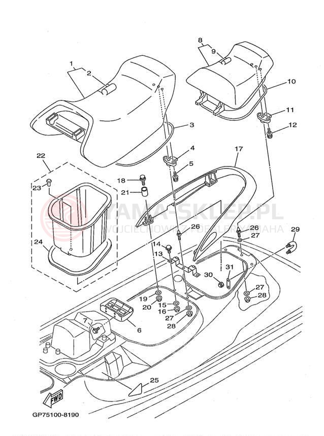 Schemat "Siedzenie i schowek" do Yamaha WAVE RUNNER GP1200 GP1200W