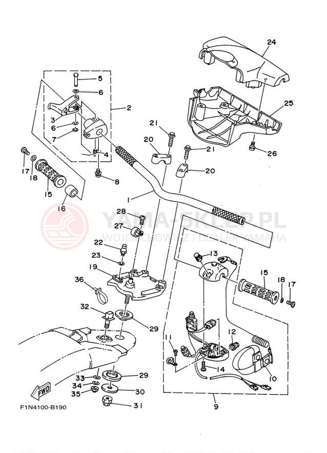 Schemat "Kierownica i osprzęt" do Yamaha SuperJet SJ700BF