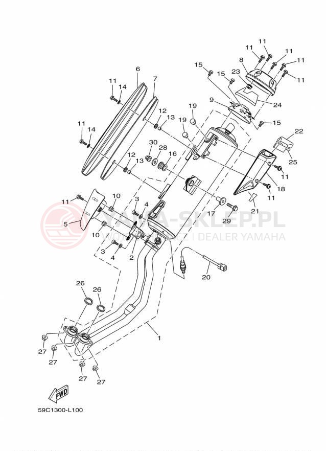 Schemat "Wydech końcowy" do Yamaha TMAX XP500F