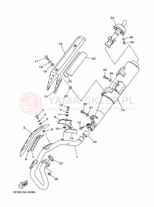 Schemat "Wydech końcowy" do Yamaha XT250 XT250F/XT250FC