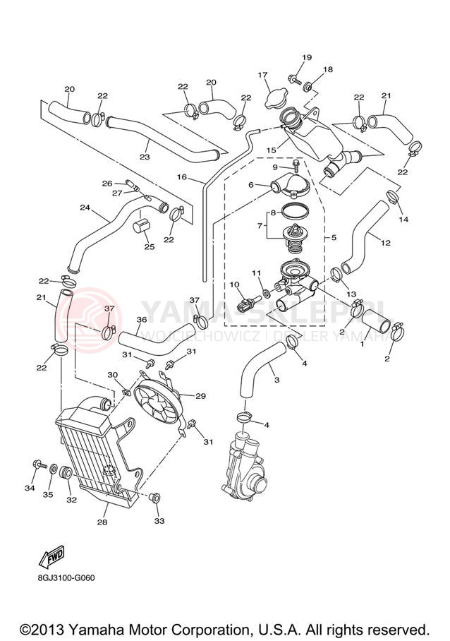 Schemat "Układ chlodzenia" do Yamaha PHAZER MTX PZ50MTXL/PZ50MTXW