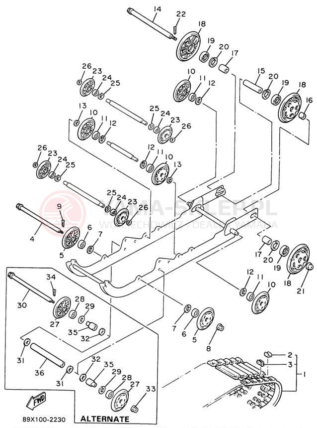 Schemat "Zawieszenie gąsiennicy" do Yamaha VENTURE TR VT480TRW