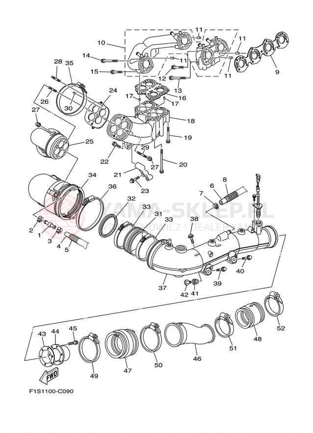Schemat "wydech" do Yamaha WaveRunner FX HO FX1100F