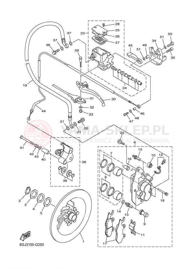Schemat "hamulec" do Yamaha VENTURE LITE PZ50VTYR/PZ50VTYS