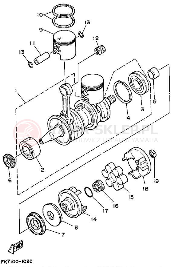 Schemat "Wał korbowy, tłok" do Yamaha WR650P