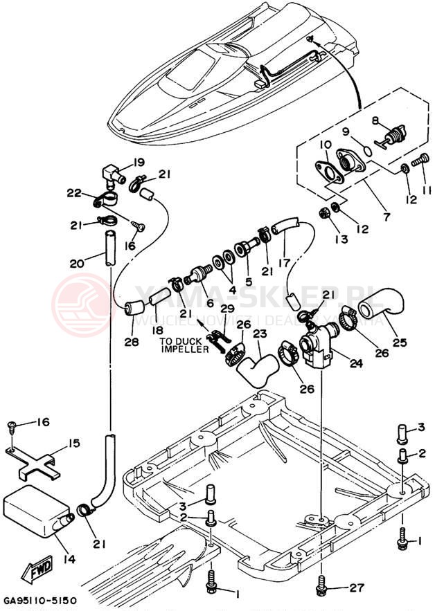 Schemat "HULL & DECK" do Yamaha WAVE RUNNER III WRA650T