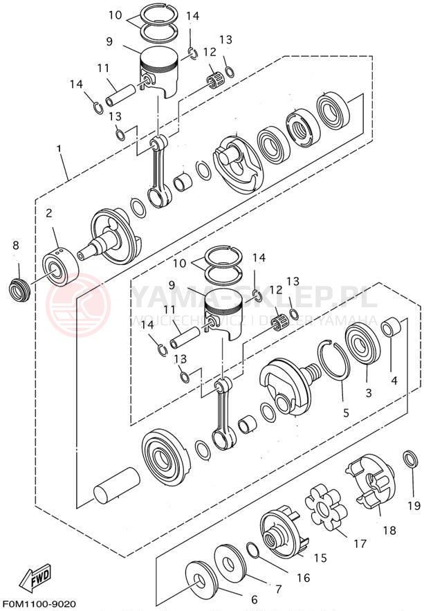 Schemat "Wał korbowy, tłok" do Yamaha WAVE RUNNER GP760 GP760X