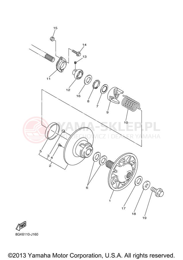 Schemat "Przeniesienie napędu" do Yamaha PHAZER MTX PZ50MTZO/PZ50MTZB