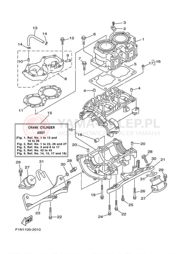 Schemat "cylinder, obudowa silnika" do Yamaha SUPER JET SJ700BA