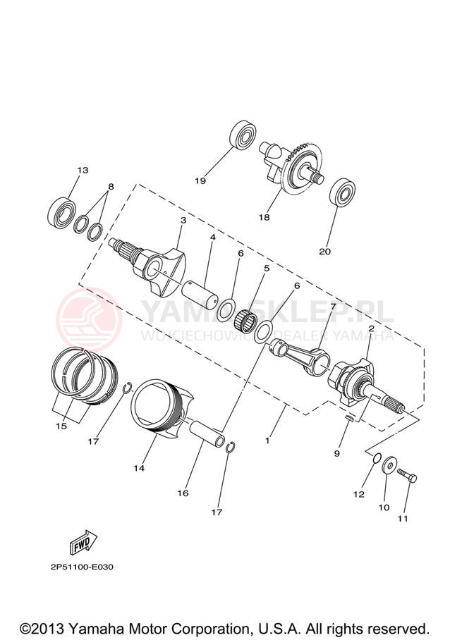 Schemat "Wał korbowy, tłok" do Yamaha RHINO 450 YXR45FXGR/YXR45FXR