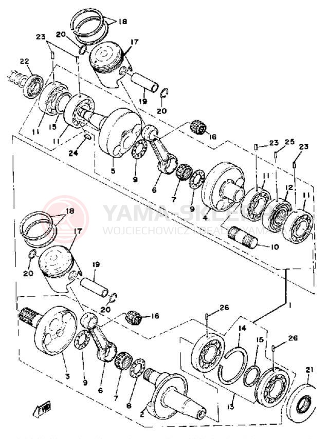 Schemat "Wał korbowy, tłok" do Yamaha SRX440B