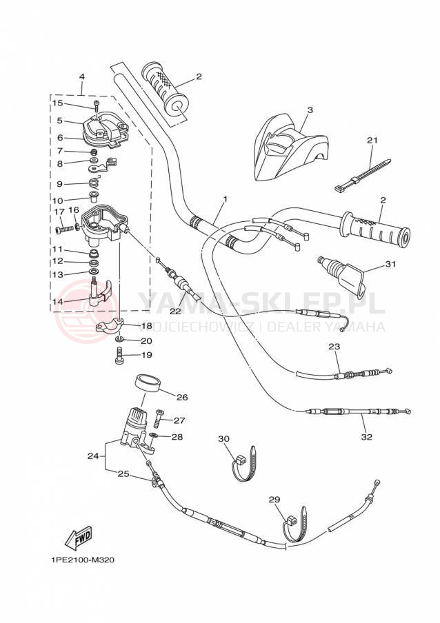 Schemat "Kierownica i osprzęt" do Yamaha RAPTOR 700 YFM700RFL