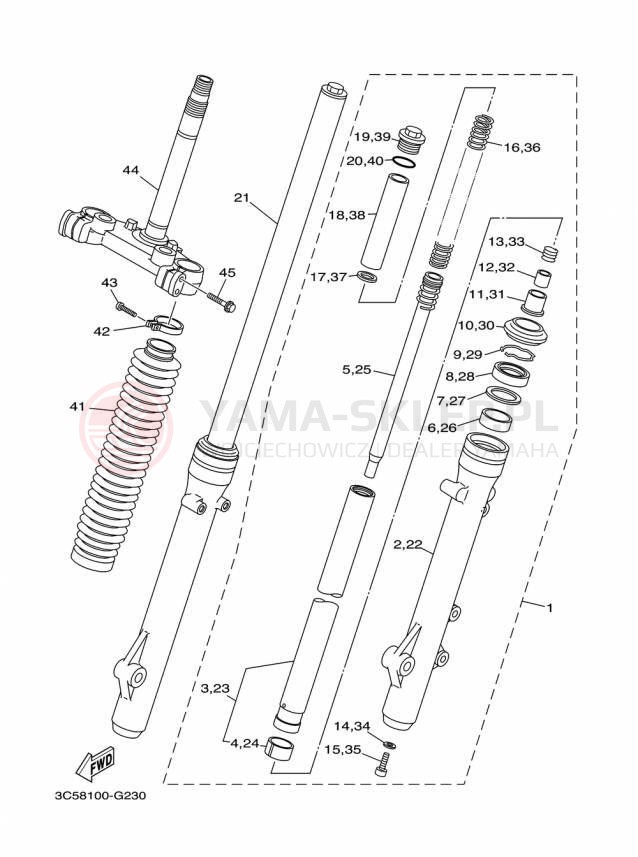 Schemat "Amortyzatory przód" do Yamaha XT250 XT250F/XT250FC