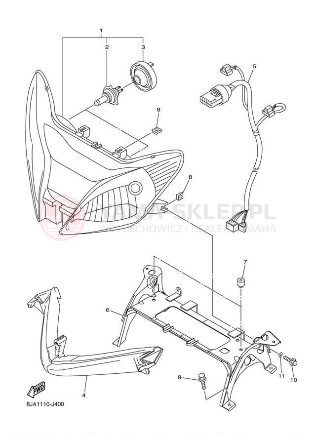 Schemat "Lampa przód" do Yamaha RS VECTOR GT RS90GTAS