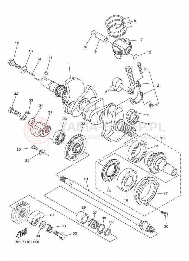 Schemat "Wał korbowy, tłok" do Yamaha SRVIPER R TX LE SR10RLFO