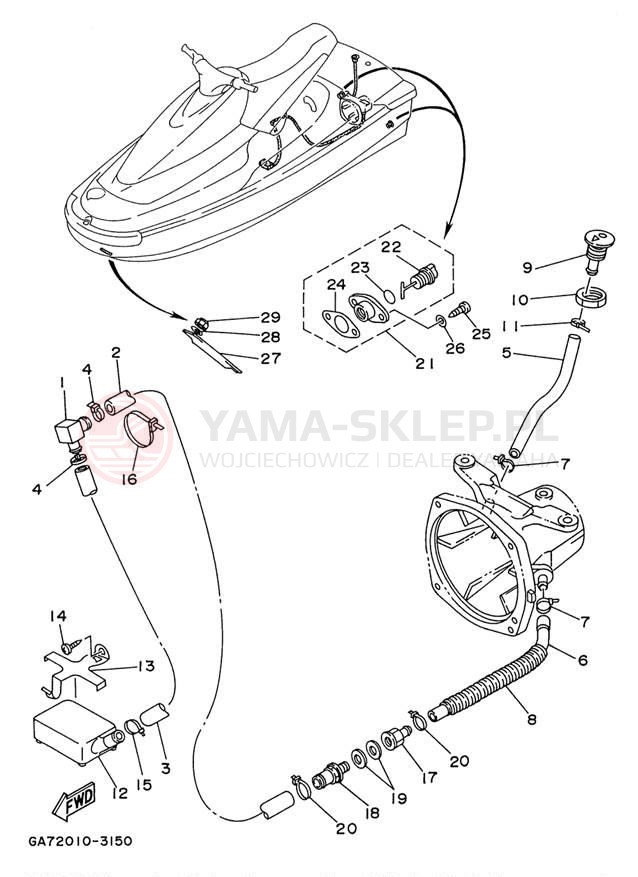 Schemat "HULL & DECK" do Yamaha WAVE BLASTER WB700AU