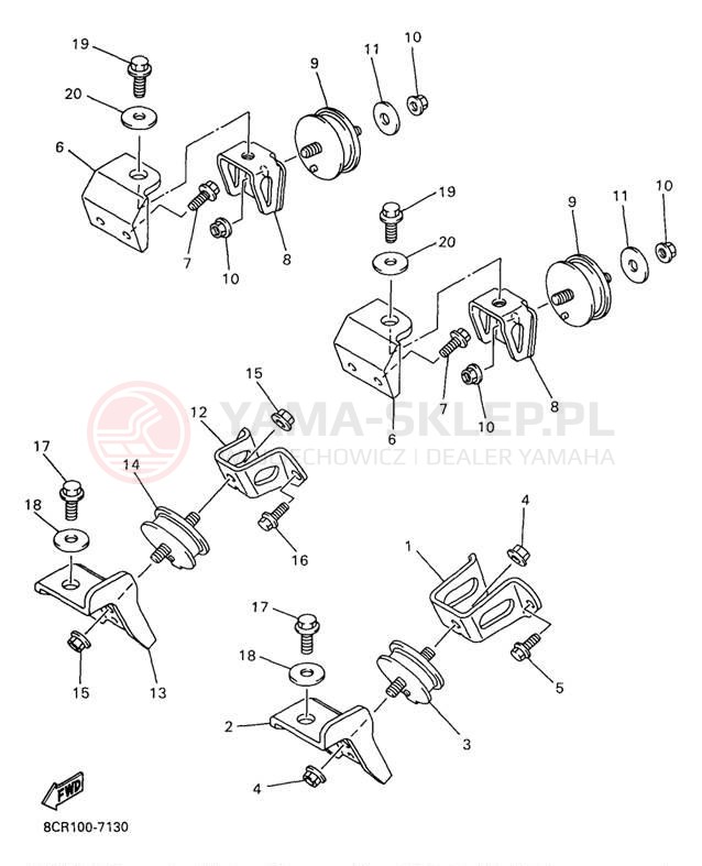 Schemat "Mocowanie silnika" do Yamaha MOUNTAIN MAX 700 MM700A/MM600A