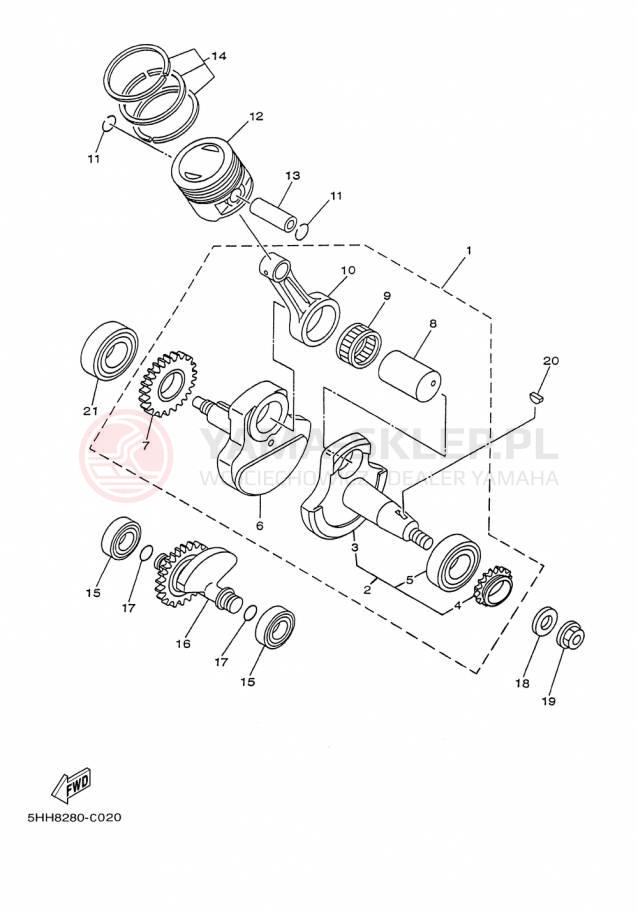 Schemat "Wał korbowy, tłok" do Yamaha TTR125LE TTR125LEF