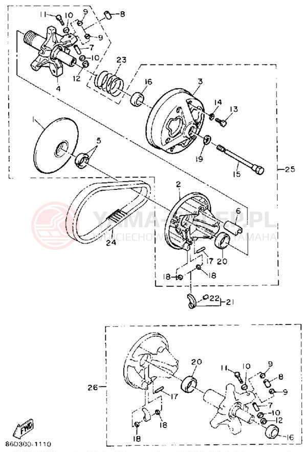 Schemat "PRIMARY SHEAVE" do Yamaha BRAVO T (LONG TRACK) BR250TS