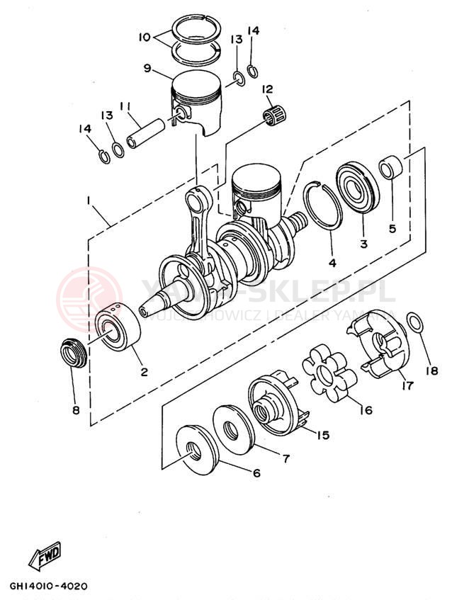 Schemat "Wał korbowy, tłok" do Yamaha SUPER JET SJ700T