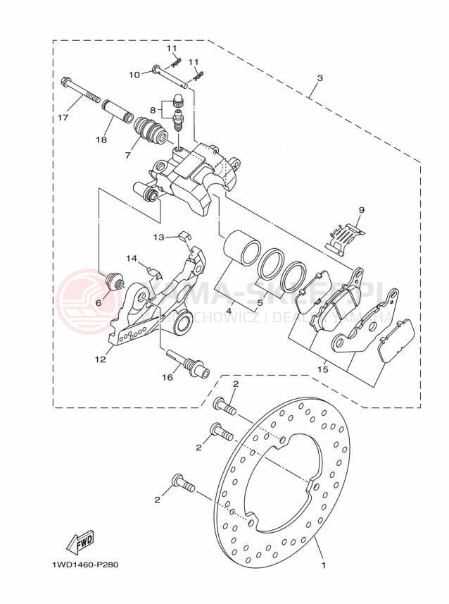 Schemat "Zacisk hamulcowy tylny" do Yamaha YZFR3 YZFR3FL/YZFR3FR/YZFR3FB