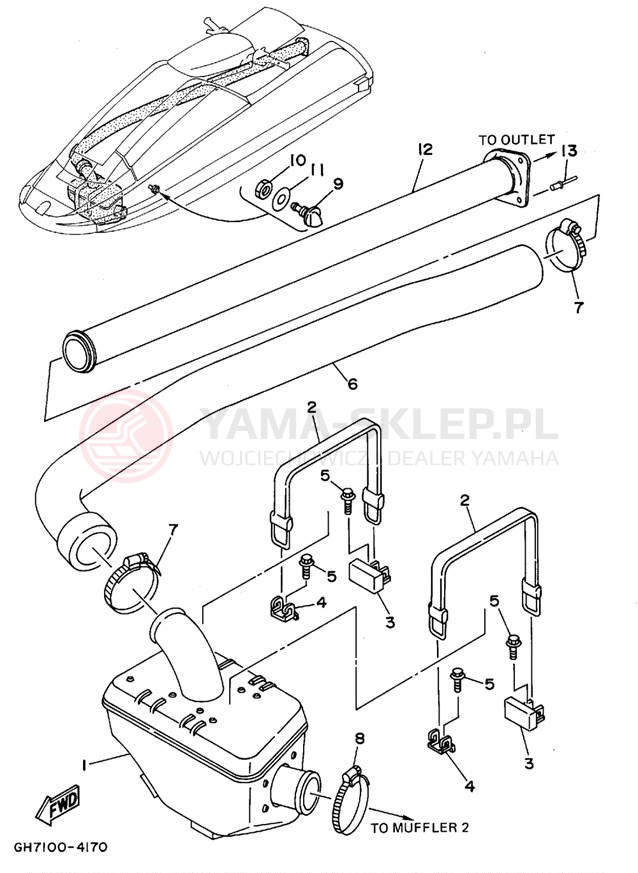 Schemat "Wydech końcowy" do Yamaha SUPER JET SJ700T