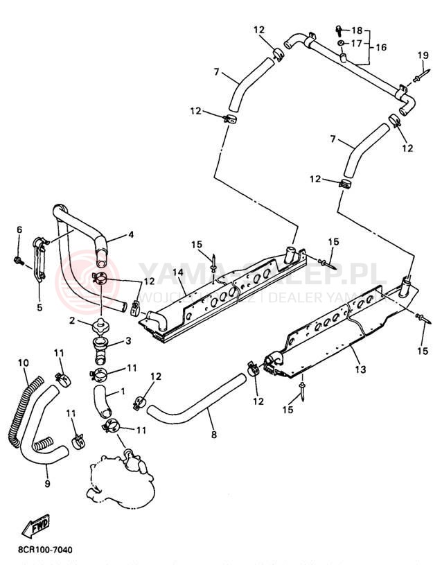 Schemat "Układ chlodzenia" do Yamaha VMAX 500 XT VX500XTB
