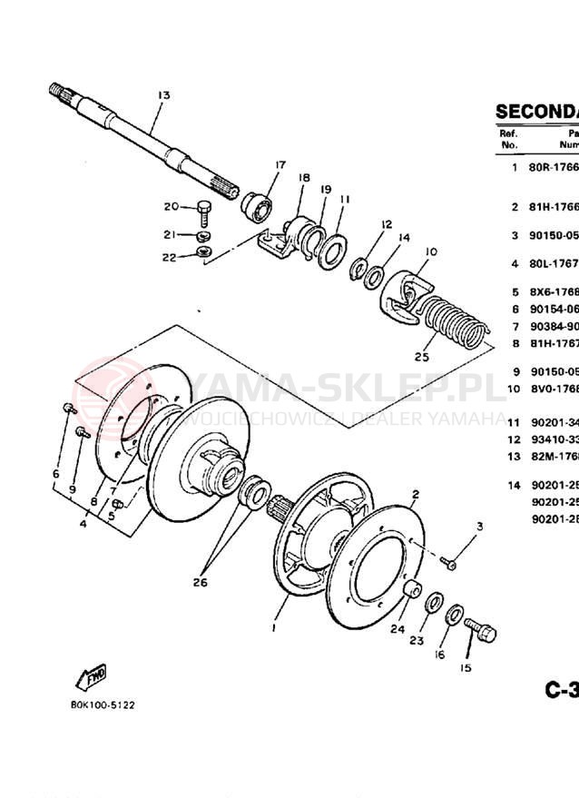 Schemat "Przeniesienie napędu" do Yamaha PZ480EK