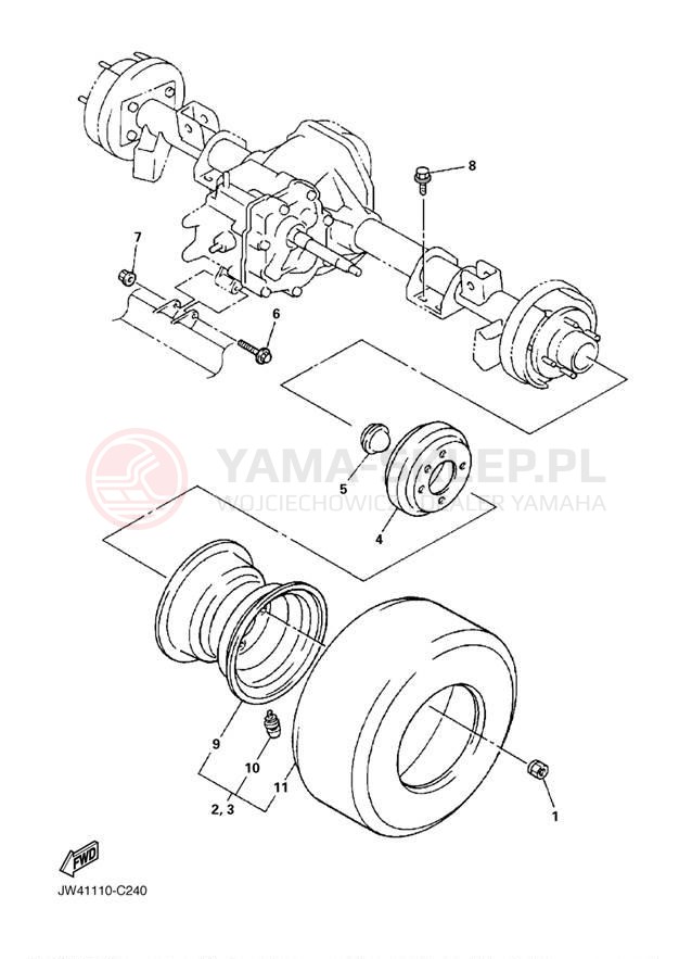 Schemat "REAR AXLE - WHEEL" do Yamaha PRO HAULER 700 2WD YXP700AVL