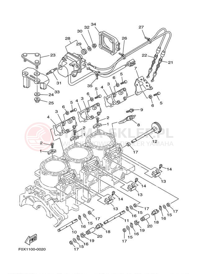 Schemat "Obudowa silnika - cylinder" do Yamaha GP1200 GP1200AA/GP1200ACA