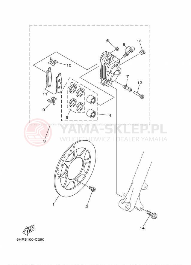 Schemat "Zacisk hamulcowy + tarcza przód" do Yamaha TTR125LE TTR125LEF