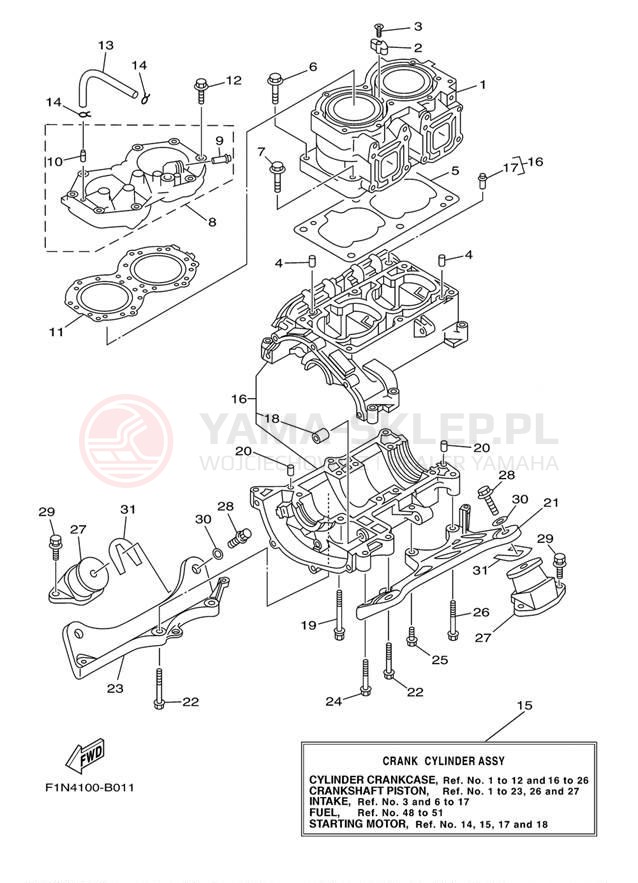 Schemat "cylinder, obudowa silnika" do Yamaha SuperJet SJ700BF
