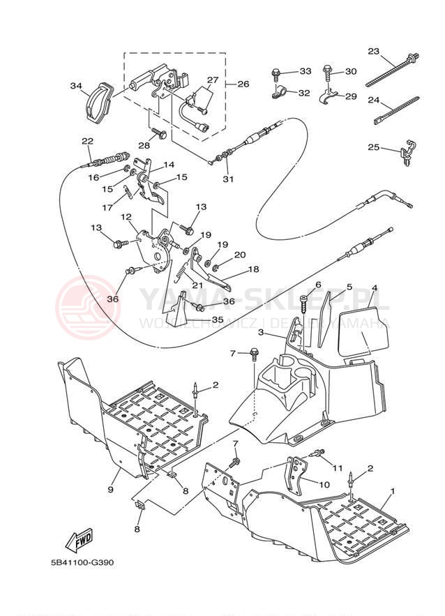 Schemat "Stopka postojowa i podnóżki" do Yamaha RHINO 700 FI YXR7FYL/YXR7FYGR