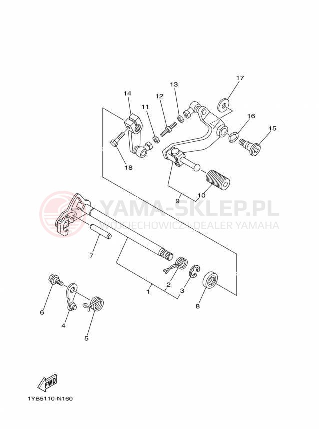 Schemat "Dźwignia zmiany biegów, wałek" do Yamaha XT250 XT250F/XT250FC