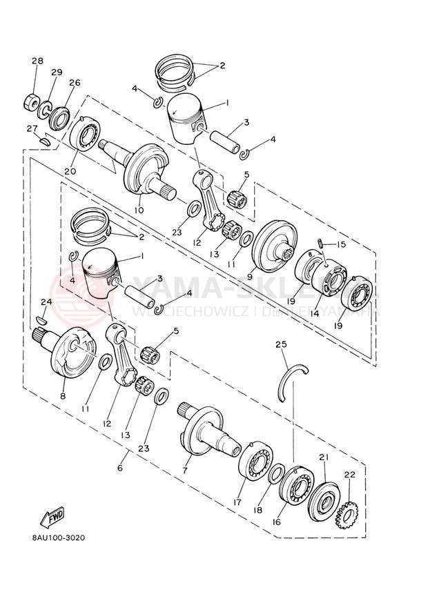 Schemat "Wał korbowy, tłok" do Yamaha VK 540 III VK540EH