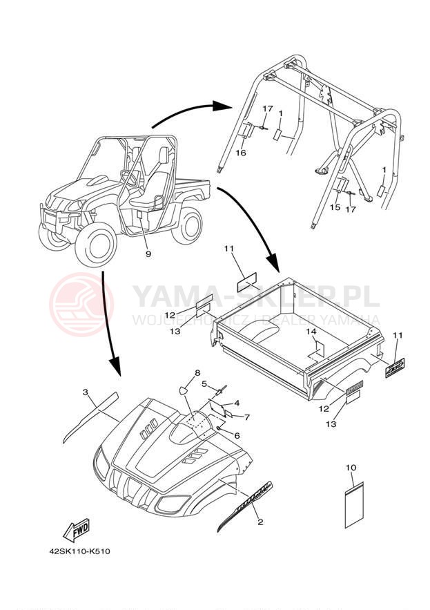 Schemat "naklejki" do Yamaha RHINO 700 YXR7FBGR/YXR7FBL