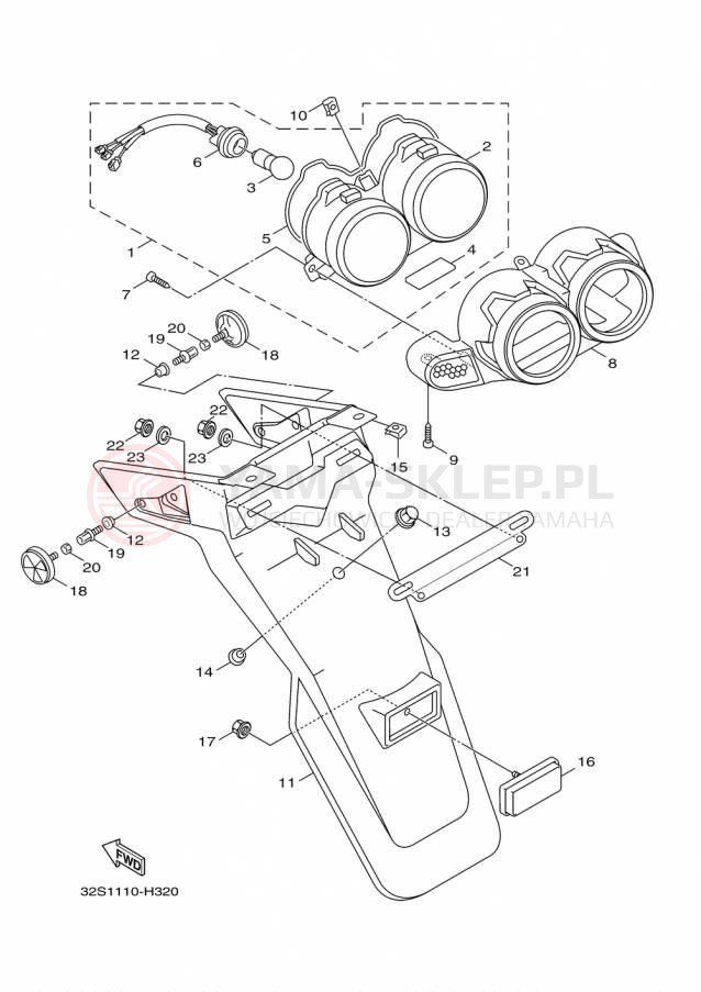 Schemat "lampa tył" do Yamaha ZUMA 125 YW125FGY/YW125FS