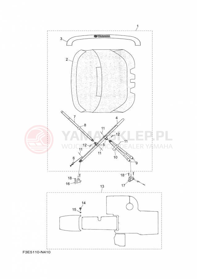 Schemat "Bimini top" do Yamaha AR192 RM1800AP/RM1800BP