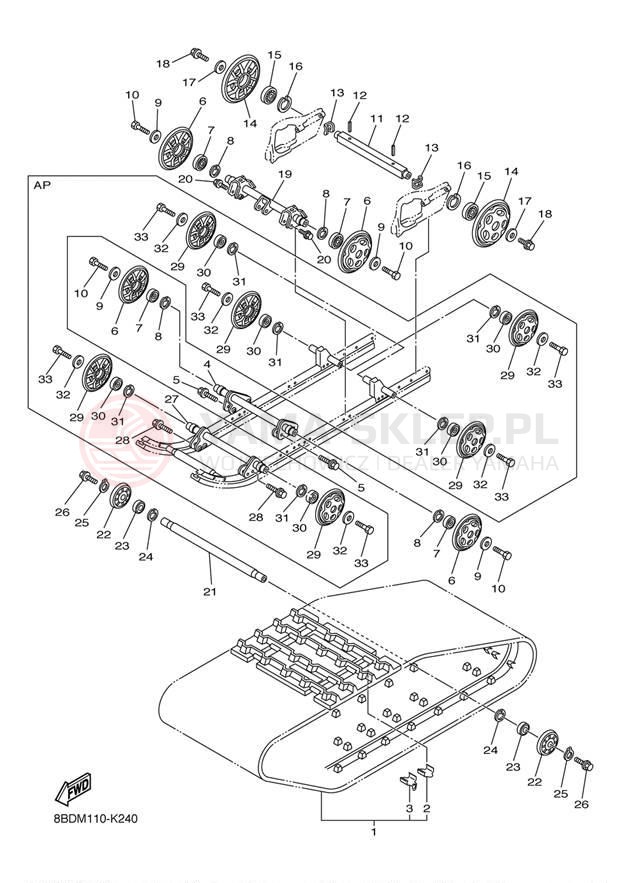 Schemat "Zawieszenie gąsiennicy" do Yamaha BRAVO 250 BR250TA1
