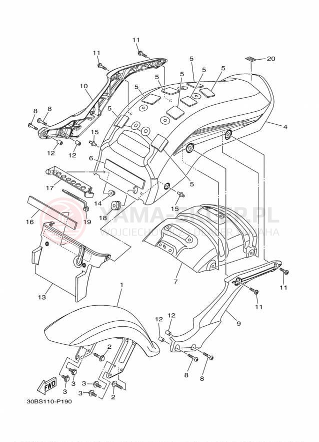 Schemat "błotnik" do Yamaha RAIDER XV19CFCGY/XV19CFGY