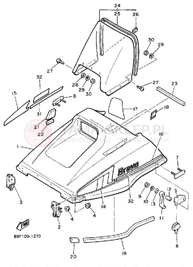 Schemat "SHROUD - WINDSHIELD" do Yamaha BRAVO LT (LONG TRACK) BR250TR