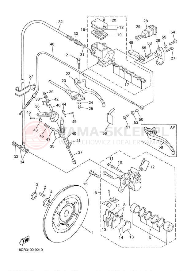 Schemat "hamulec" do Yamaha V-MAX 500 VX500F