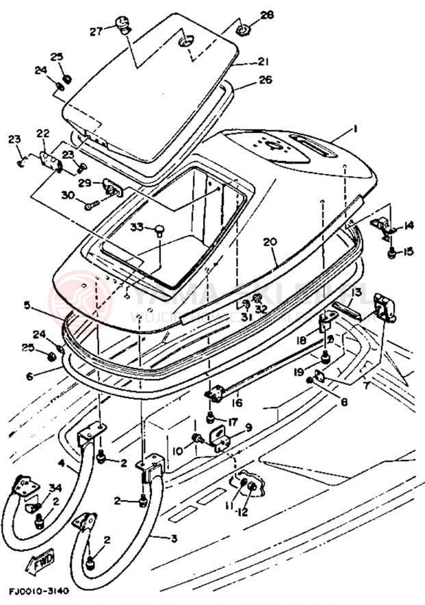 Schemat "HULL & DECK" do Yamaha WAVE RUNNER III WRA650R