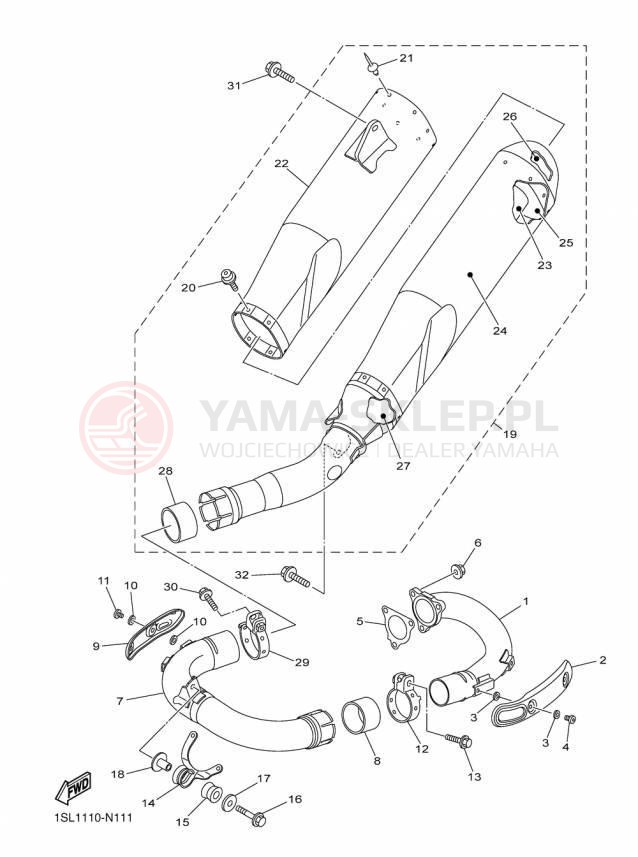 Schemat "Wydech końcowy" do Yamaha YZ450F YZ450FFL/YZ450FFW
